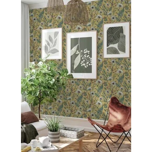 NEW InHome Peel & Stick Wallpaper Spring Meadow Yellow Floral 20.5" x 18' - Picture 4 of 12